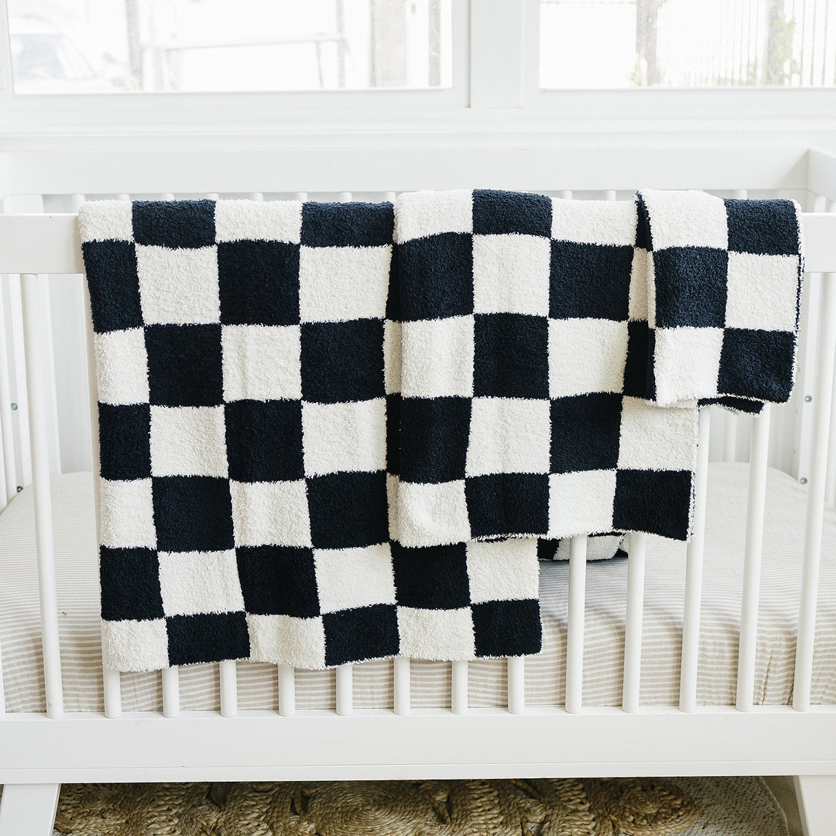 Black + White Checkered Plush Blanket - HoneyBug