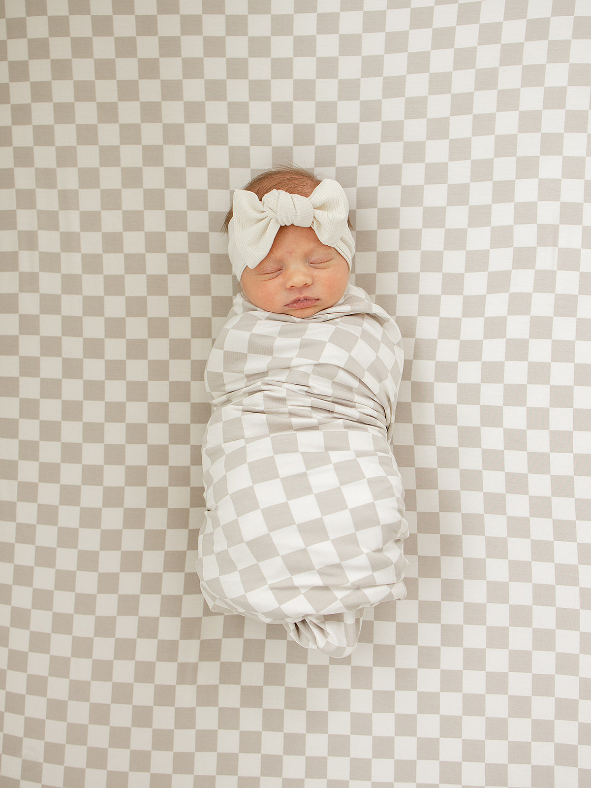 Taupe Checkered Bamboo Stretch Crib Sheet - HoneyBug