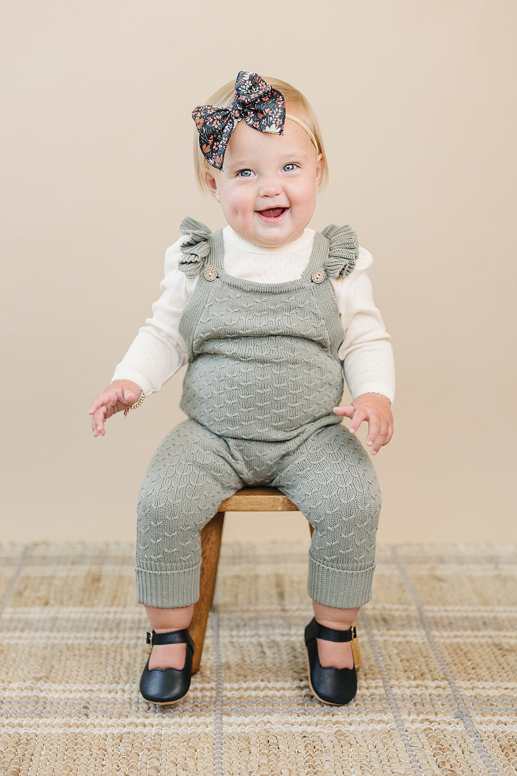Green Ruffle Knit Overalls - HoneyBug