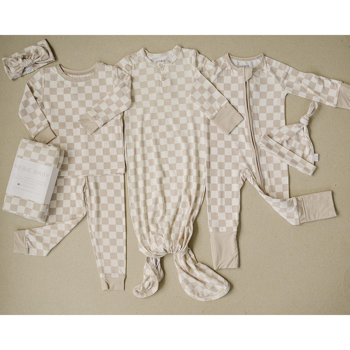 Taupe Checkered Bamboo Cozy Set - HoneyBug