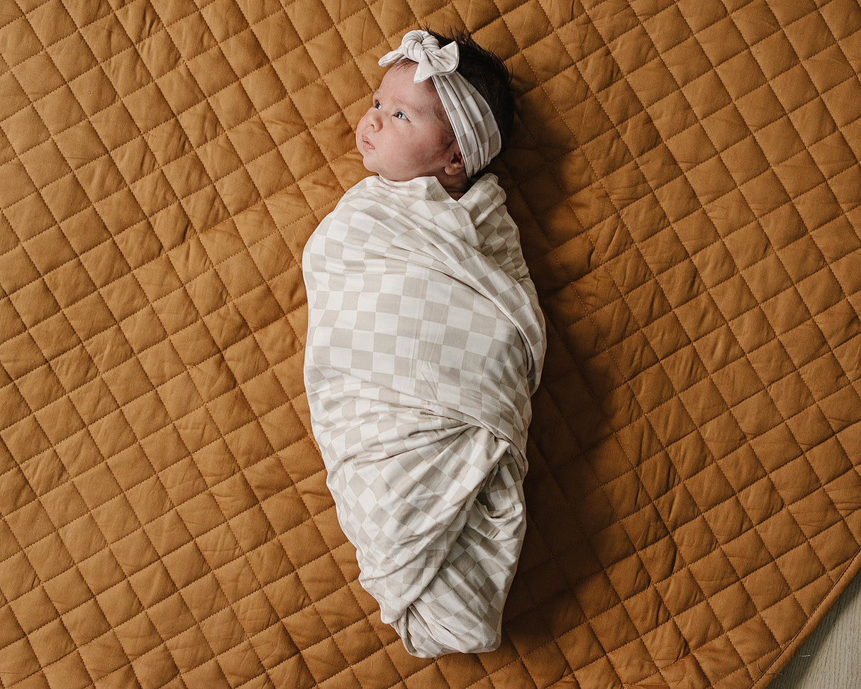 Taupe Checkered Bamboo Stretch Swaddle - HoneyBug