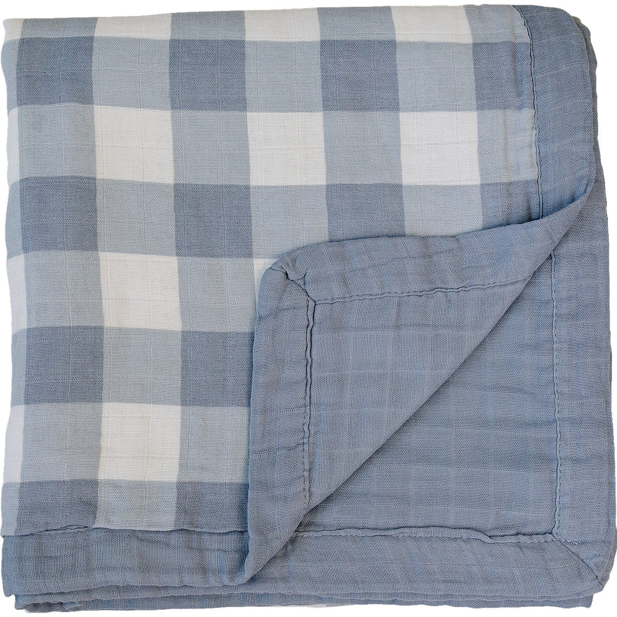 Dusty Blue Gingham + Dusty Blue Muslin Quilt - HoneyBug