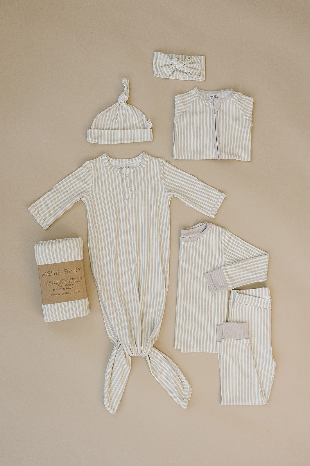 Taupe Stripe Ribbed Bamboo Knot Gown - HoneyBug