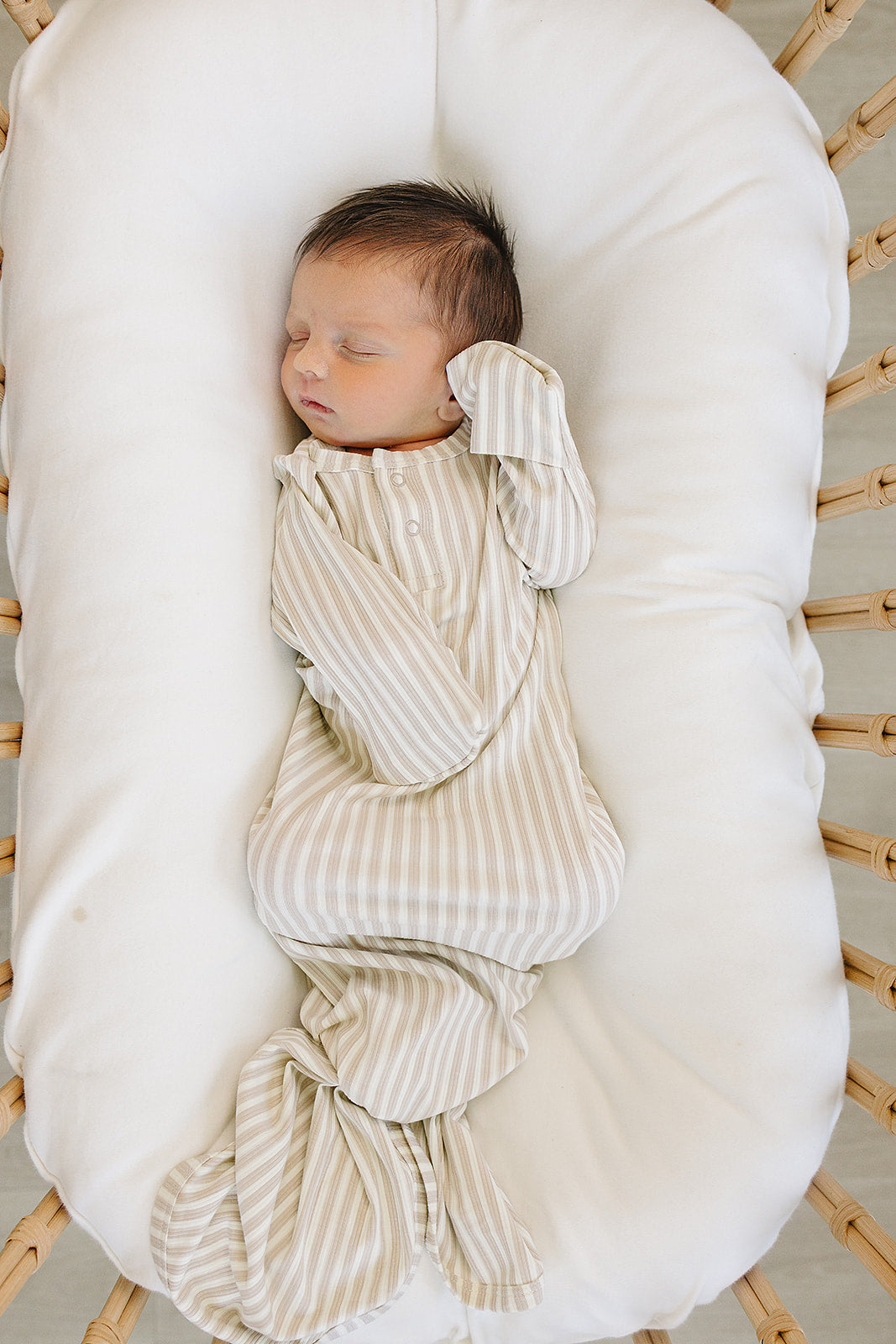 Taupe Stripe Ribbed Bamboo Knot Gown - HoneyBug