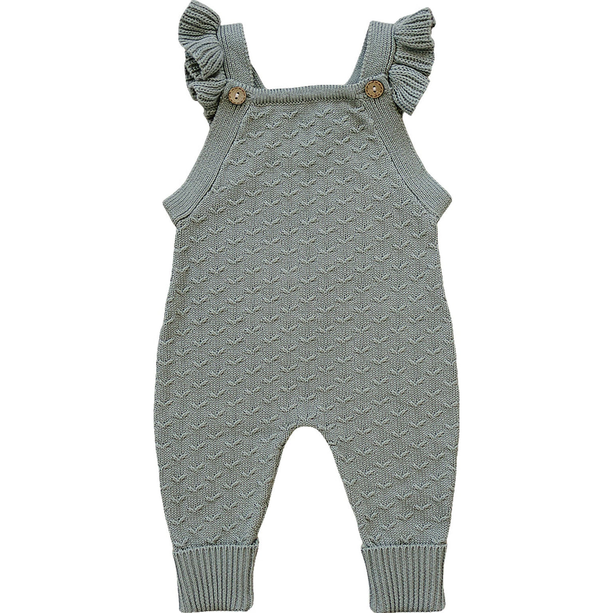 Green Ruffle Knit Overalls - HoneyBug