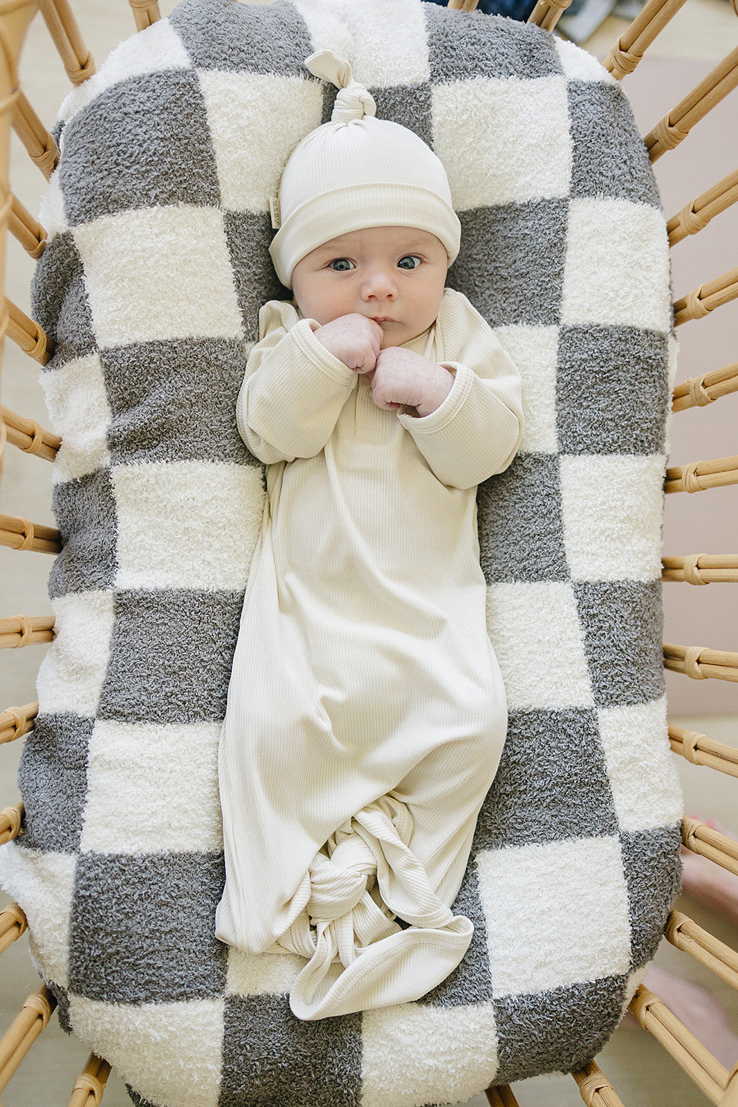 Cream Ribbed Bamboo Newborn Knot Hat - HoneyBug