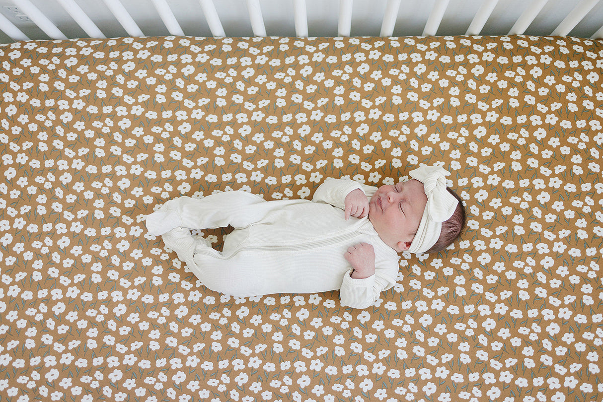 Mustard Floral Bamboo Stretch Crib Sheet - HoneyBug