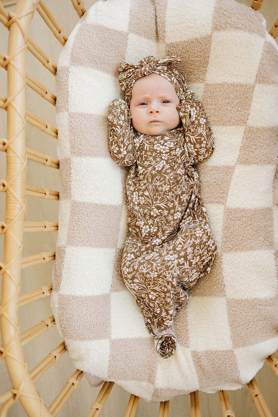 Brown Floral Ribbed Bamboo Knot Gown - HoneyBug