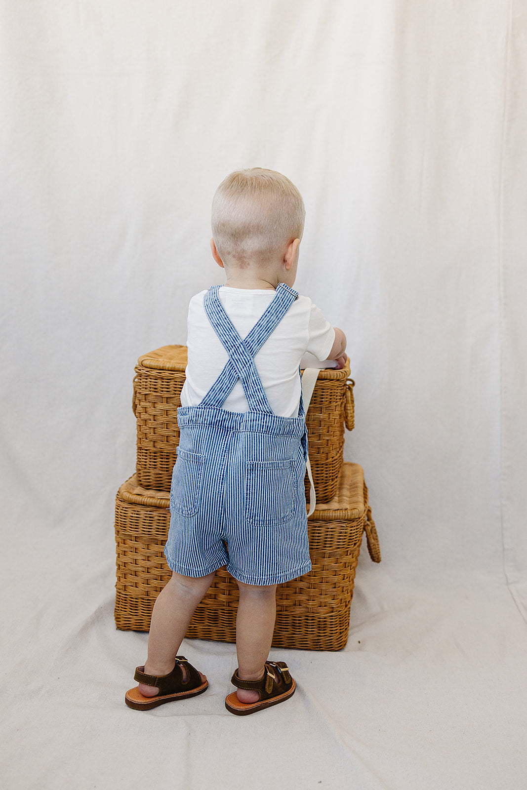 Blue Stripe Short Overalls - HoneyBug