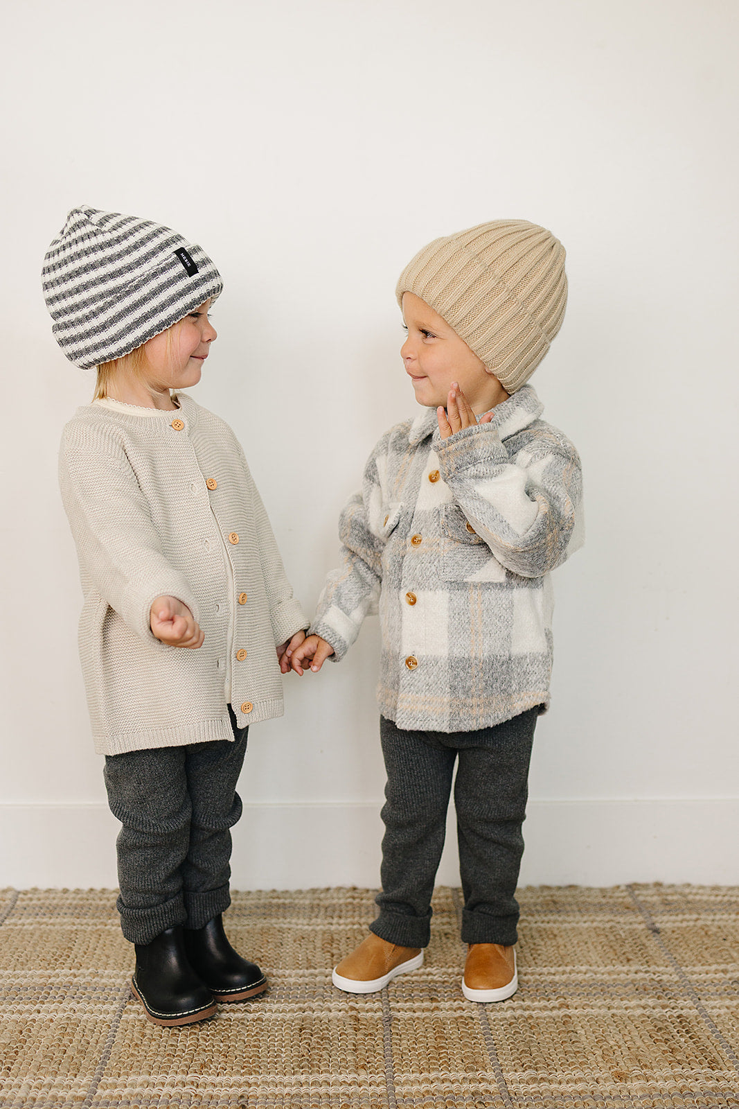 Grey & White Stripe Chunky Knit Beanie - HoneyBug