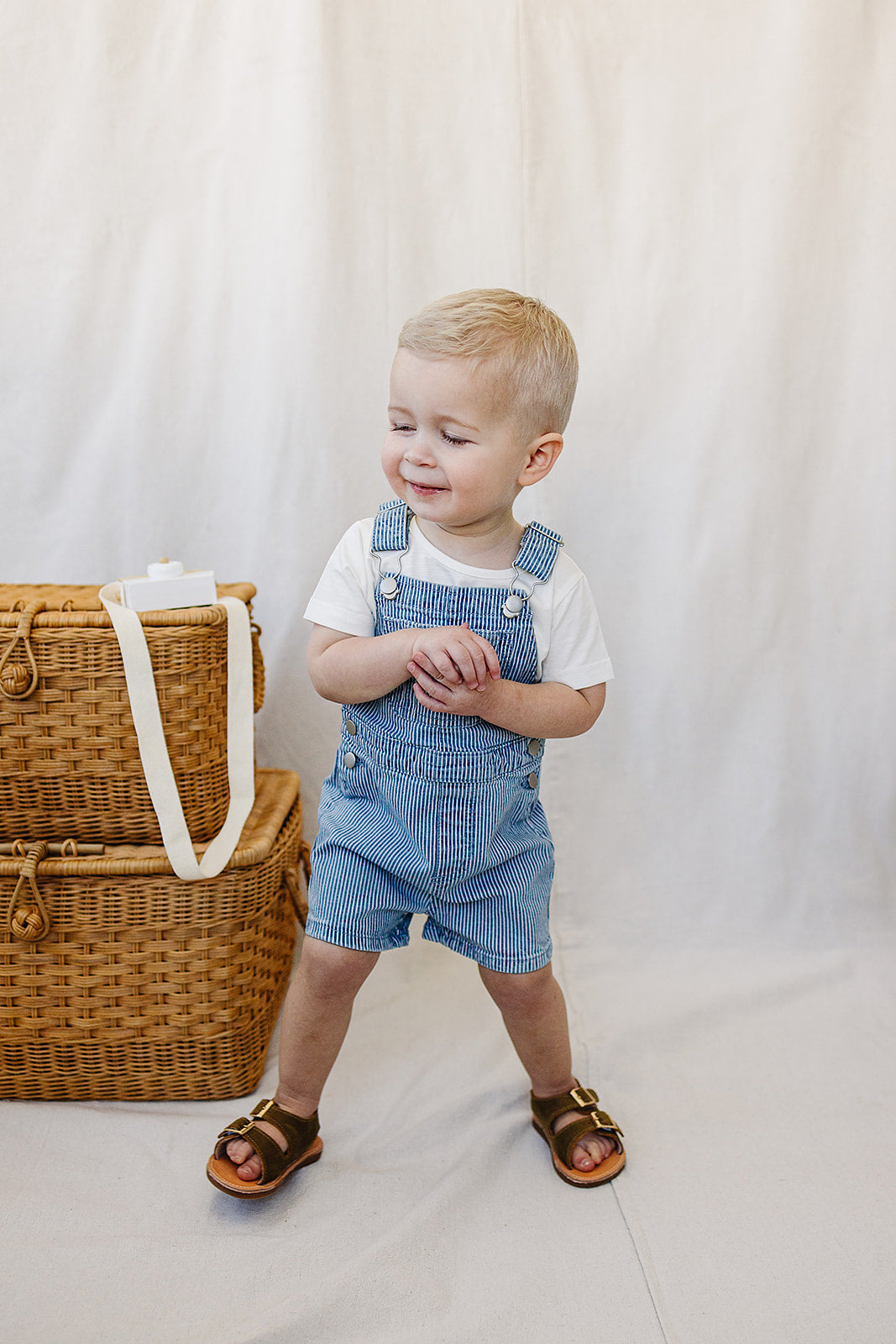 Blue Stripe Short Overalls - HoneyBug