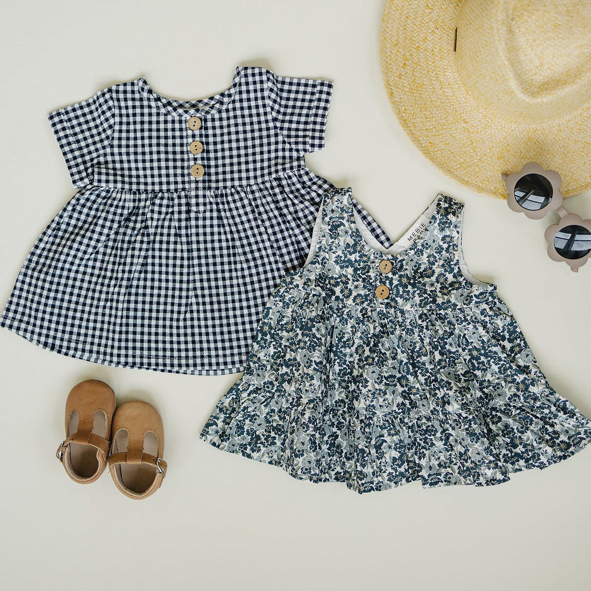 Navy Gingham Linen Cotton Dress - HoneyBug