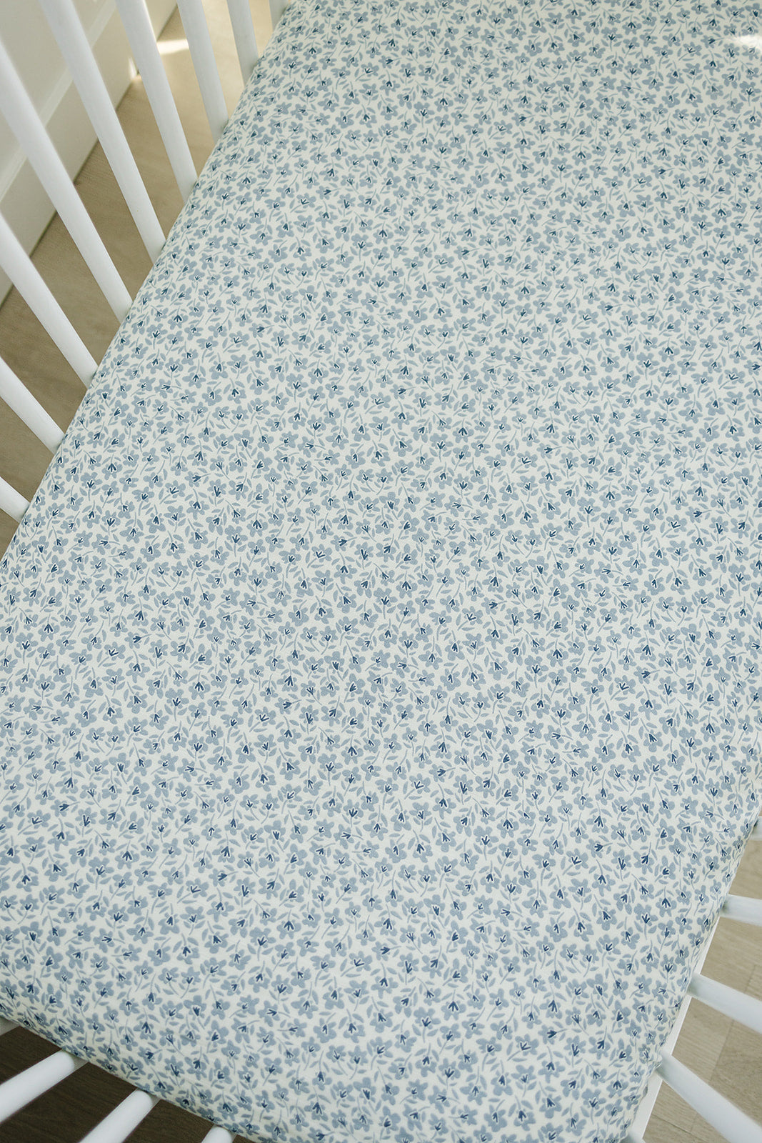 Blue Blossom Muslin Crib Sheet - HoneyBug