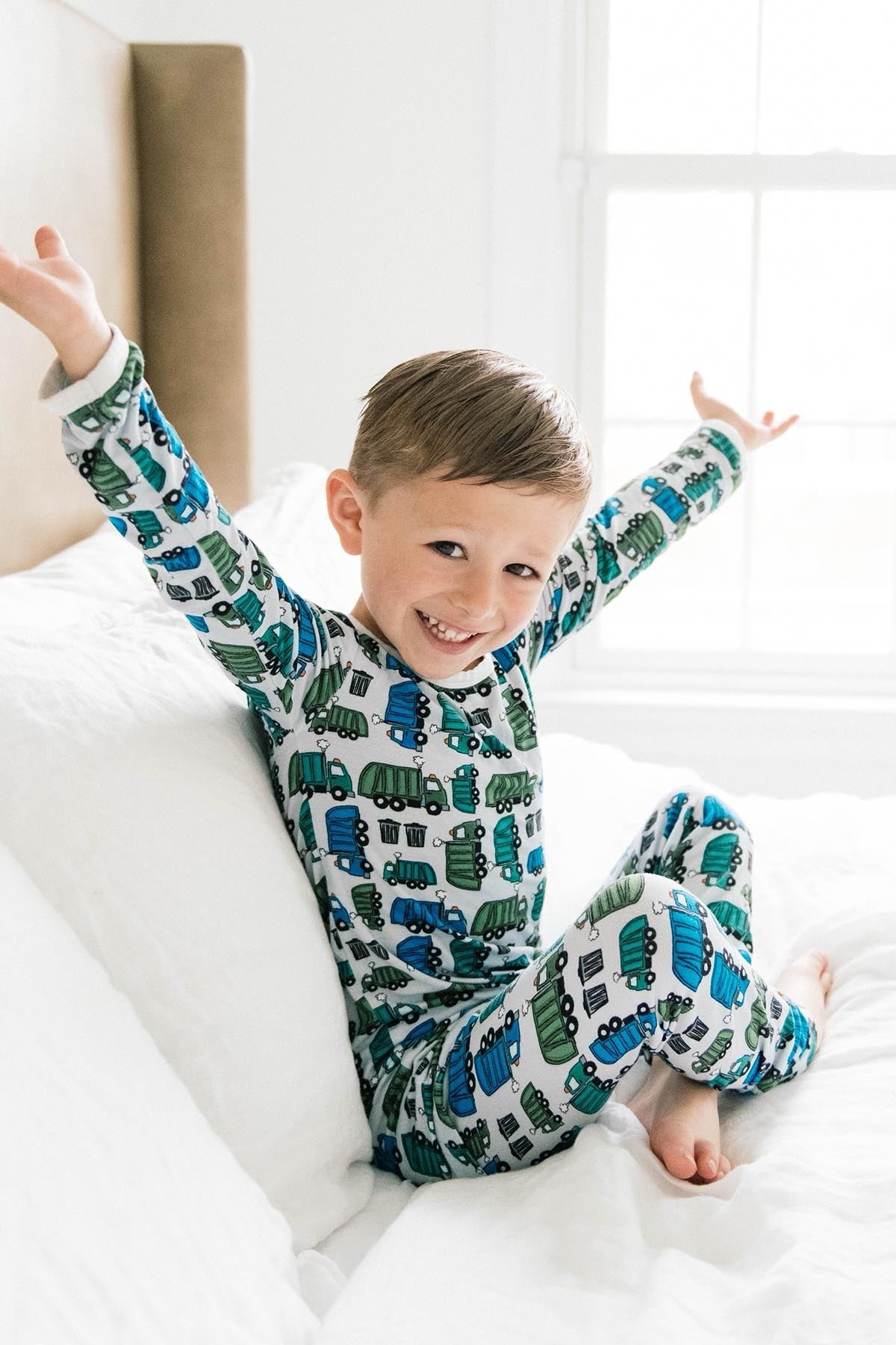 Long Sleeve Pajama Set - Garbage Trucks - HoneyBug