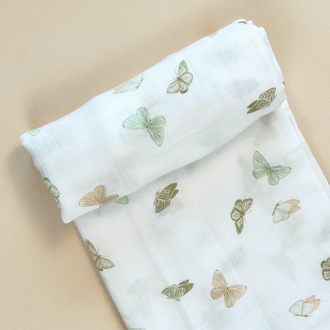 Bamboo Muslin Swaddle Blanket - Butterflies - HoneyBug