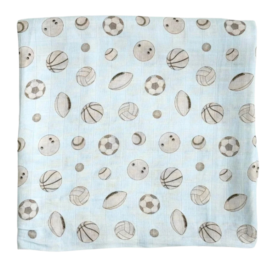 Bamboo Muslin Swaddle Blanket in Baby Ballers - HoneyBug
