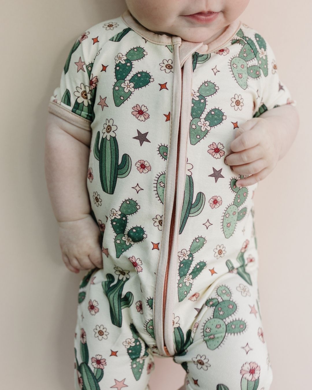 Bamboo Shorty Romper | Cactus Flowers - HoneyBug