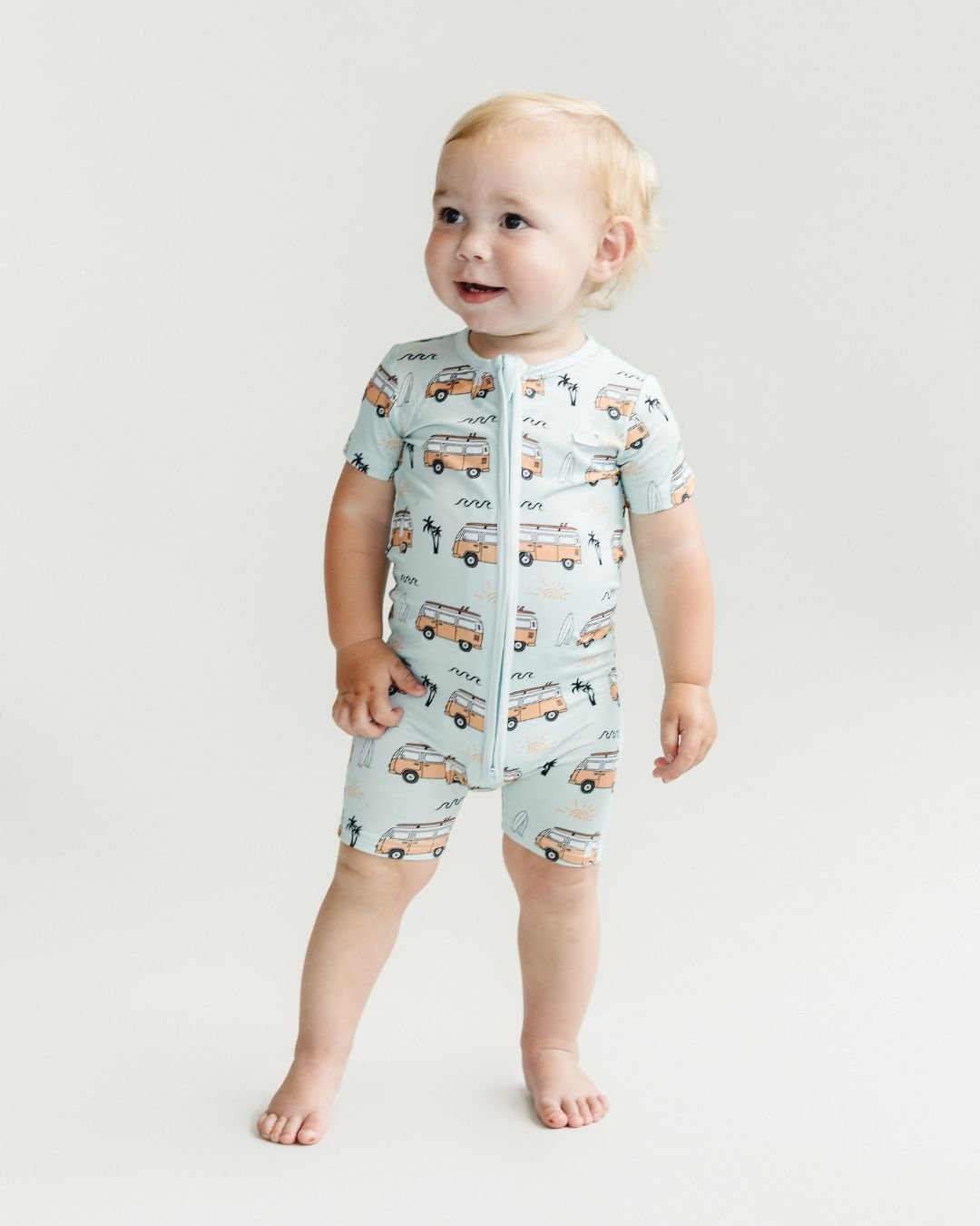 Bamboo Shorty Romper | Retro Beach - HoneyBug