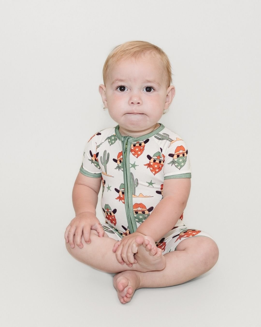Bamboo Shorty Romper | Smiley Cowboy - HoneyBug