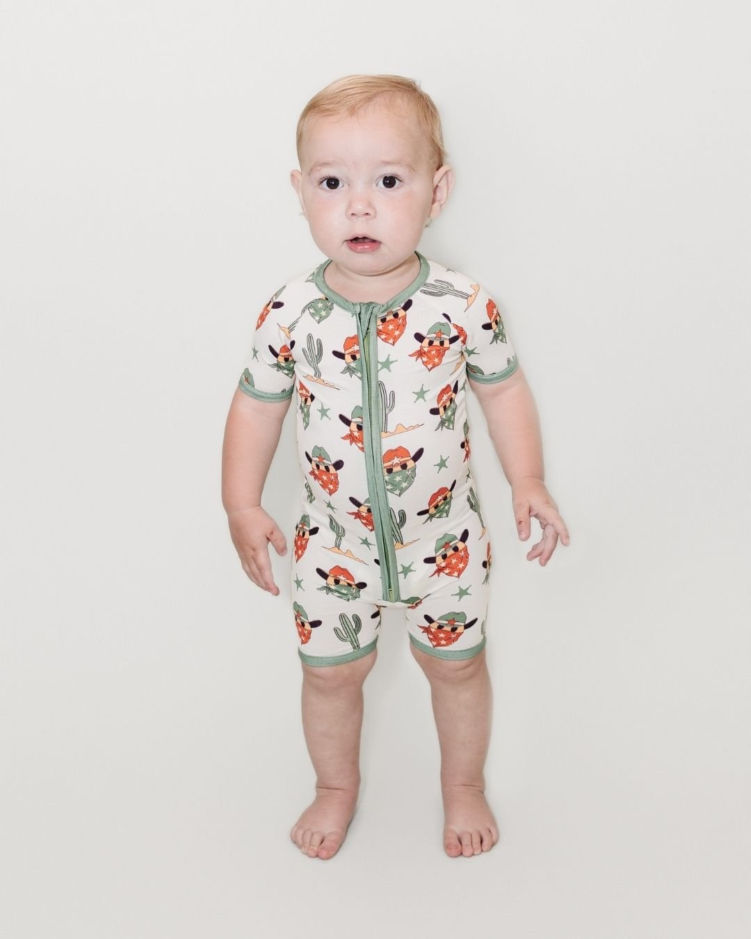 Bamboo Shorty Romper | Smiley Cowboy - HoneyBug