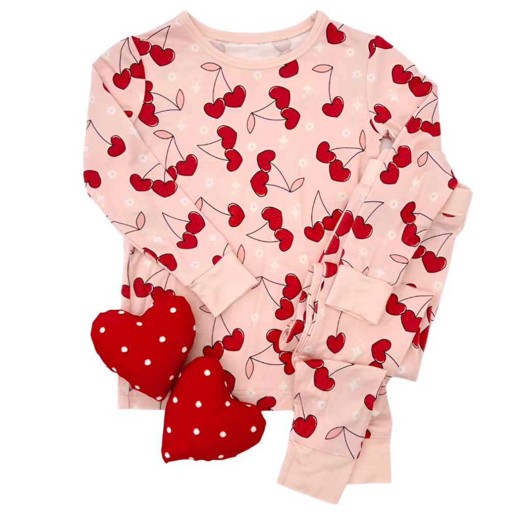 Bamboo Two Piece Set | Cherry Heart - HoneyBug