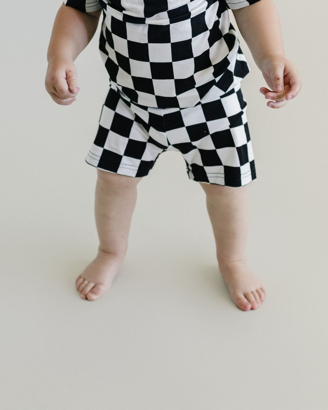 Bamboo Two Piece Shorts Set | Black Checkered - HoneyBug