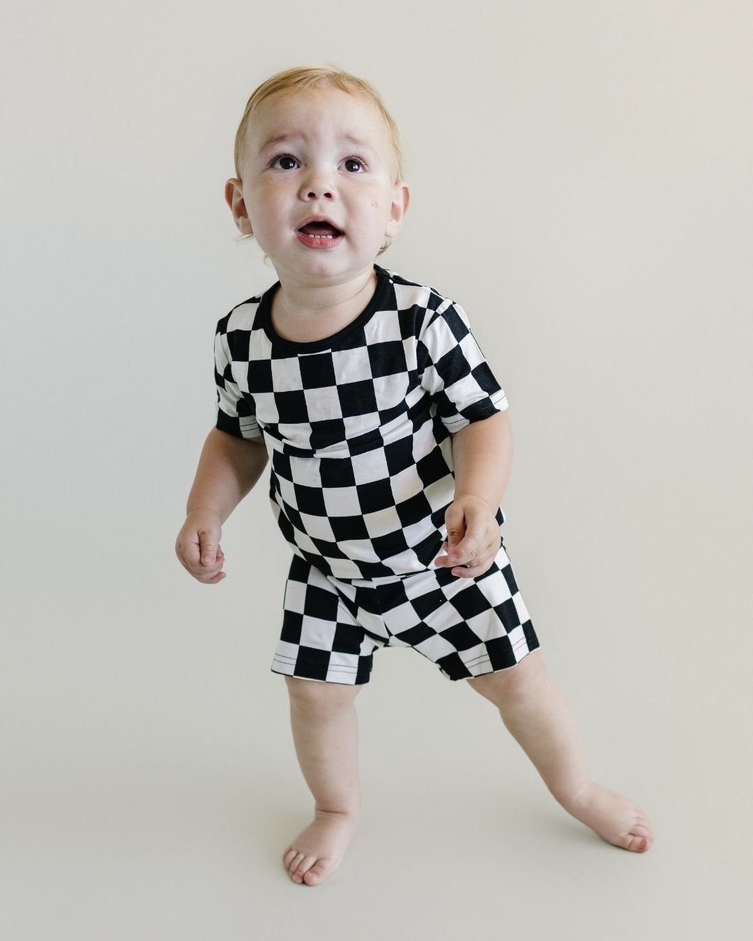 Bamboo Two Piece Shorts Set | Black Checkered - HoneyBug