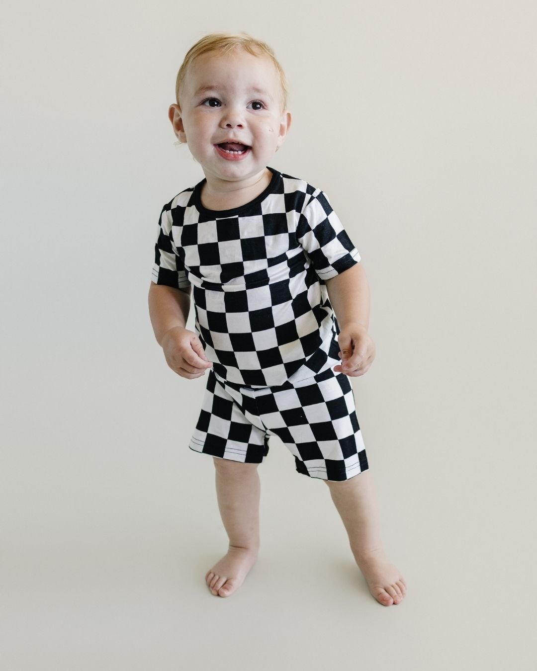 Bamboo Two Piece Shorts Set | Black Checkered - HoneyBug