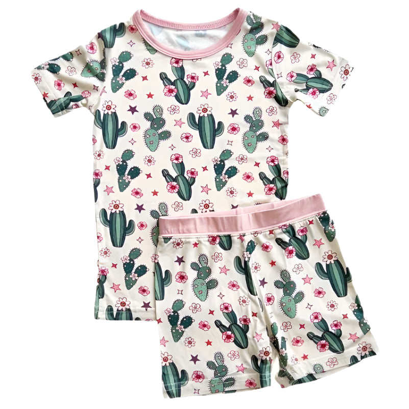 Bamboo Two Piece Shorts Set | Cactus Flowers - HoneyBug