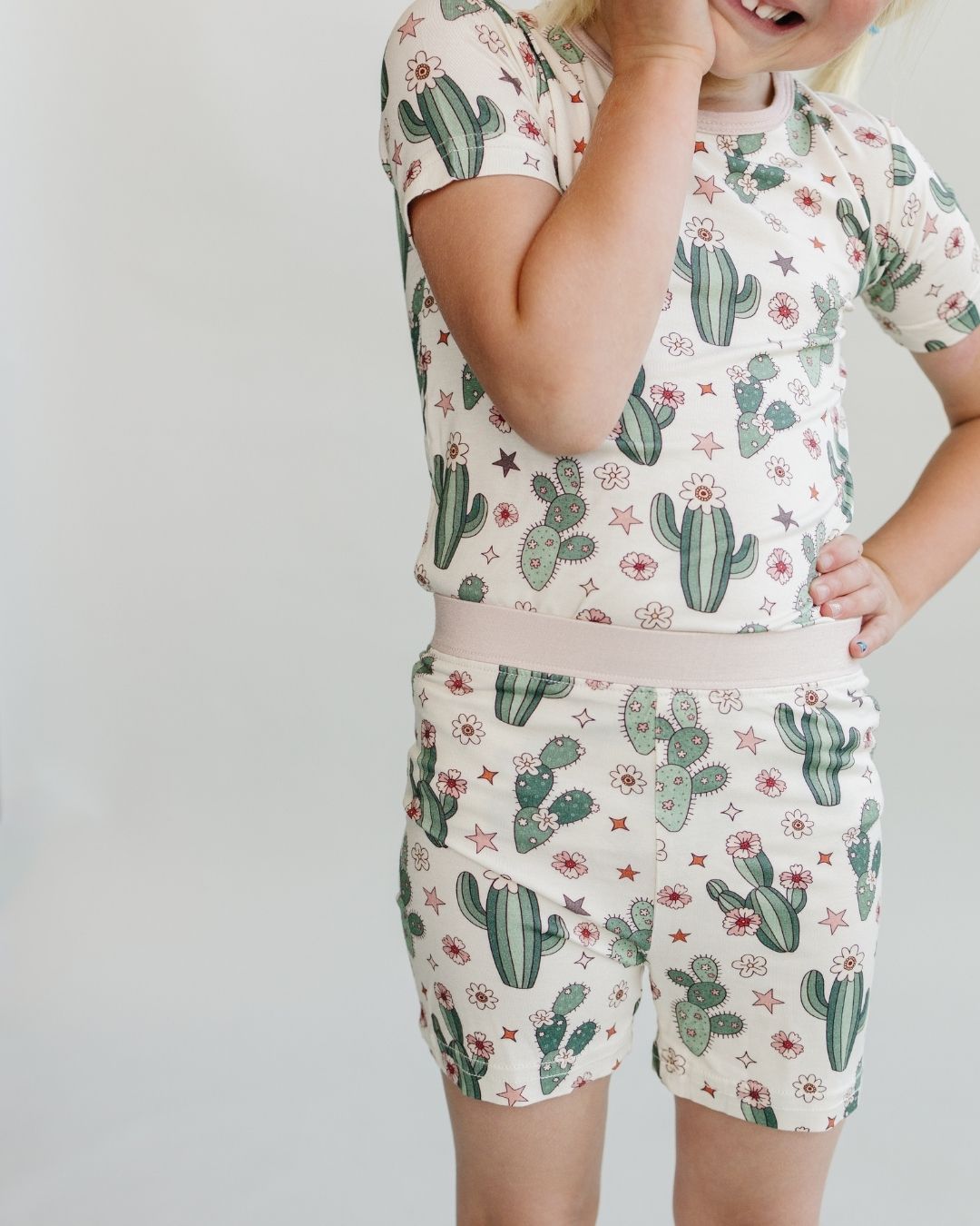 Bamboo Two Piece Shorts Set | Cactus Flowers - HoneyBug