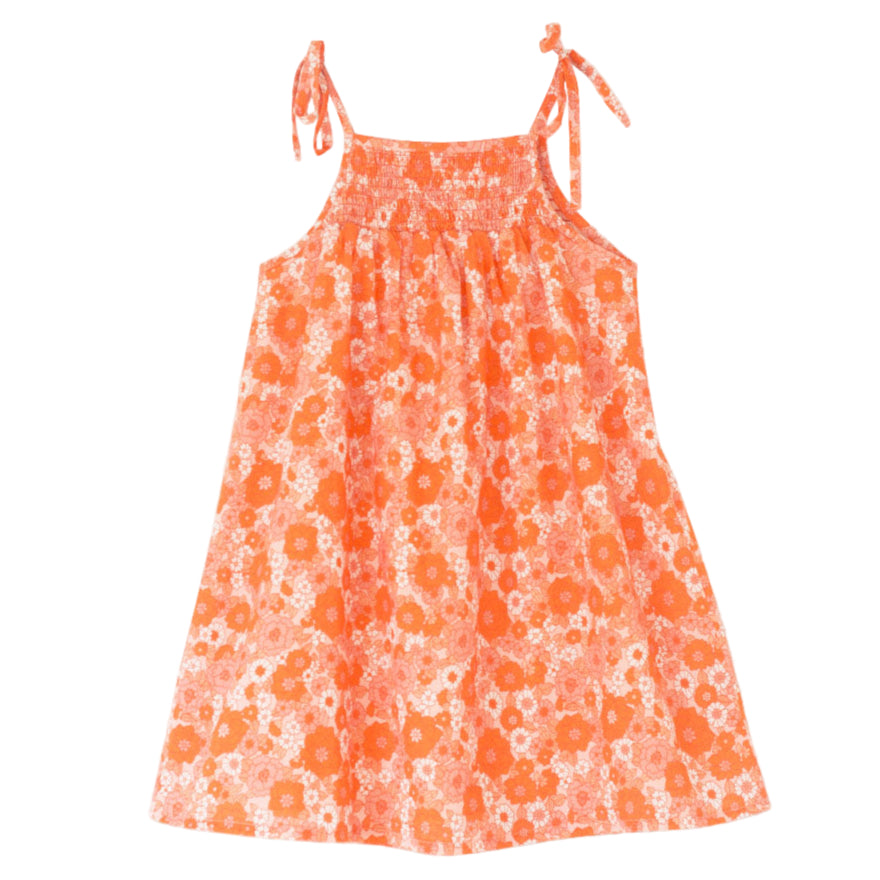 Girls' Shoulder-Tie Smocked Dress | Orange Meadow - HoneyBug