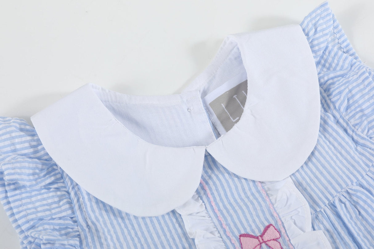 Blue and Pink Bow Ruffle Dress