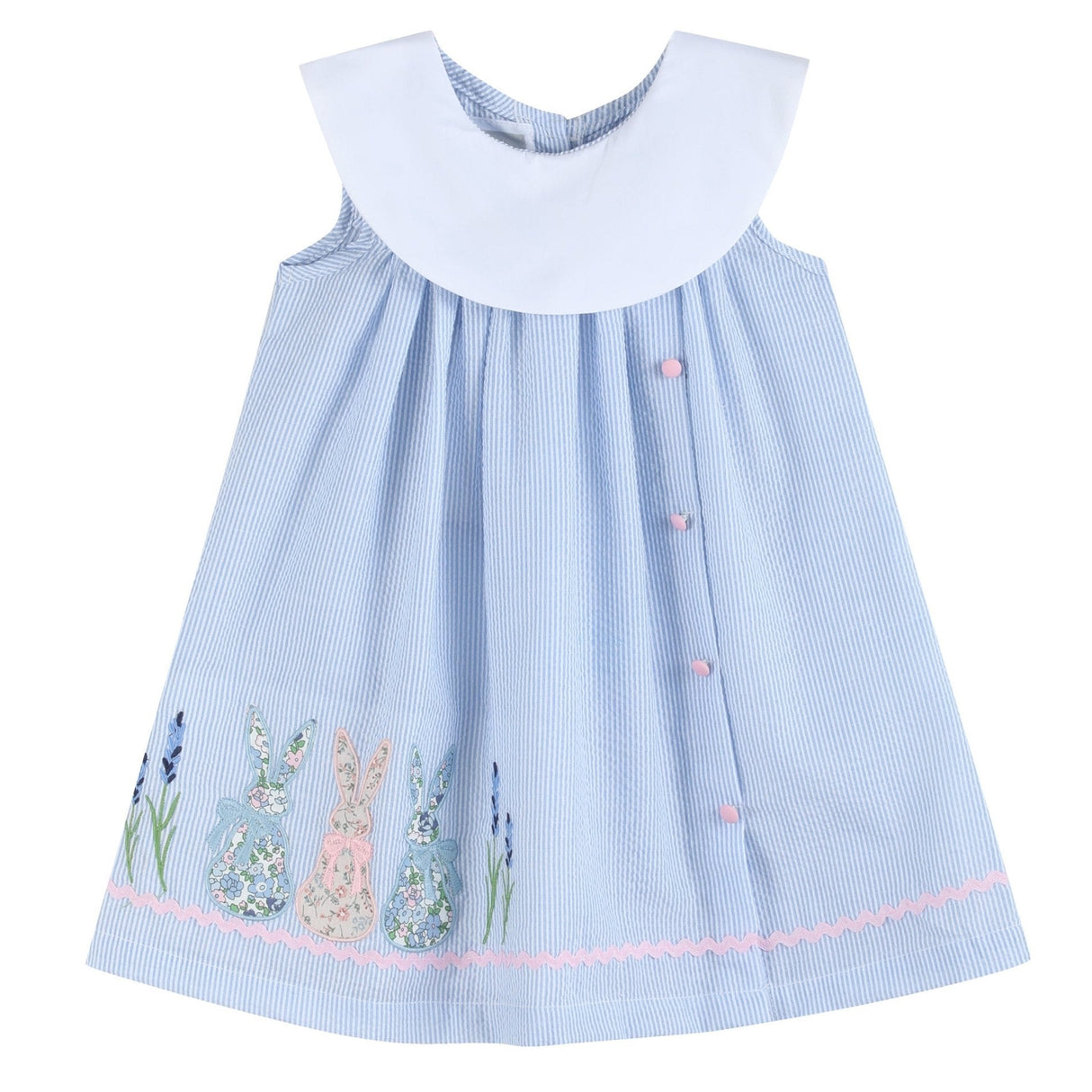 Blue Bunnies Seersucker Yoke Dress