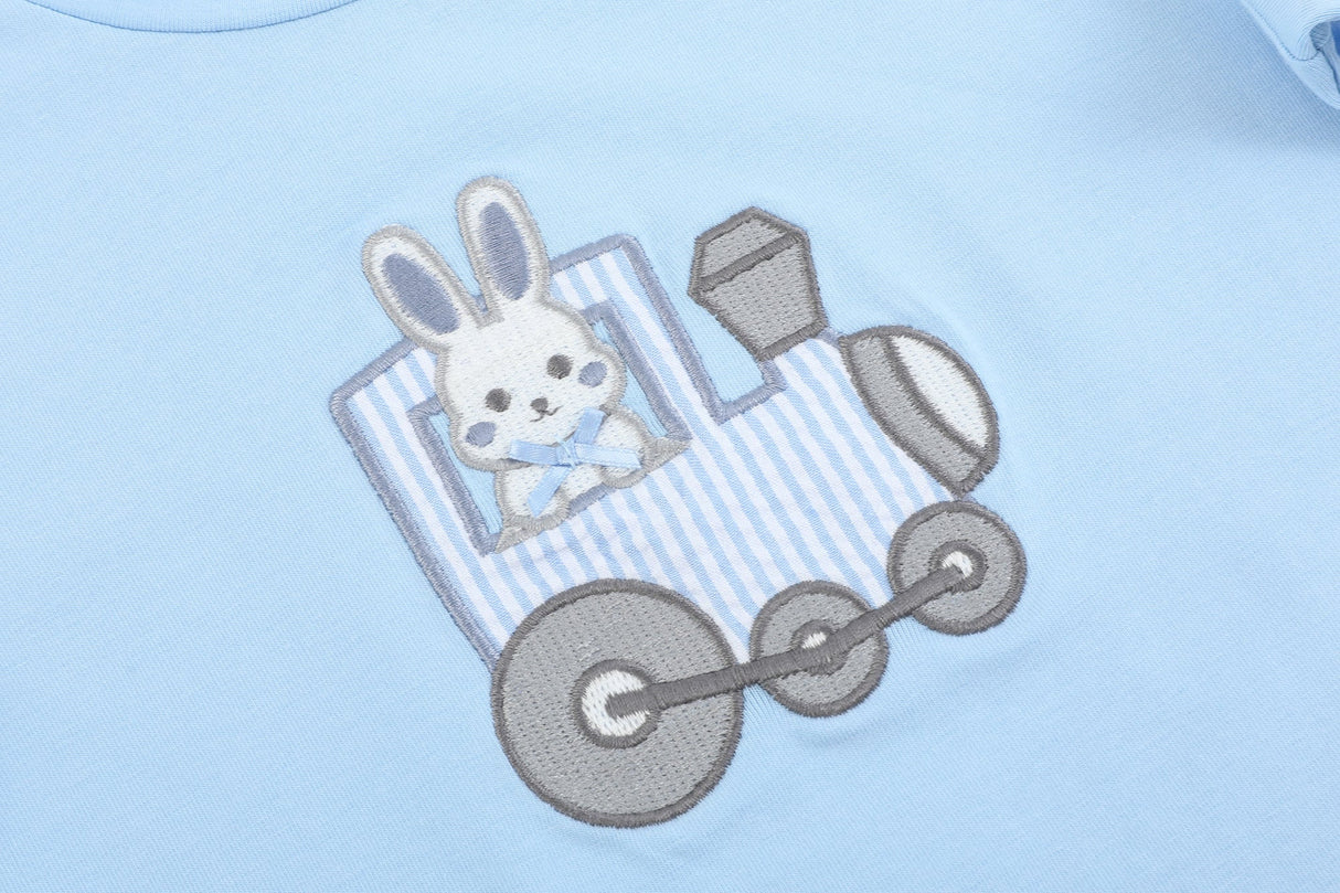 Blue Easter Train T-Shirt and Seersucker Shorts Set