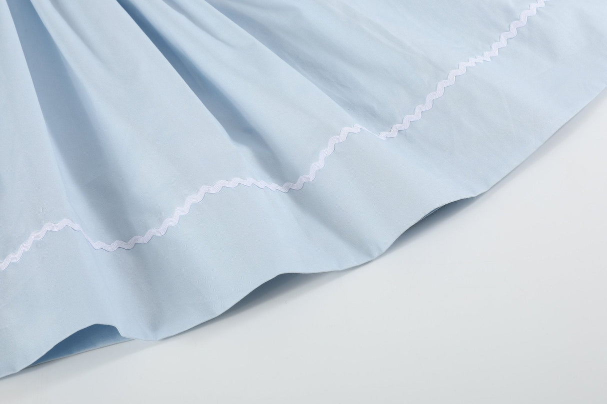 Blue Floral Crosses Smocked Bishop Dress