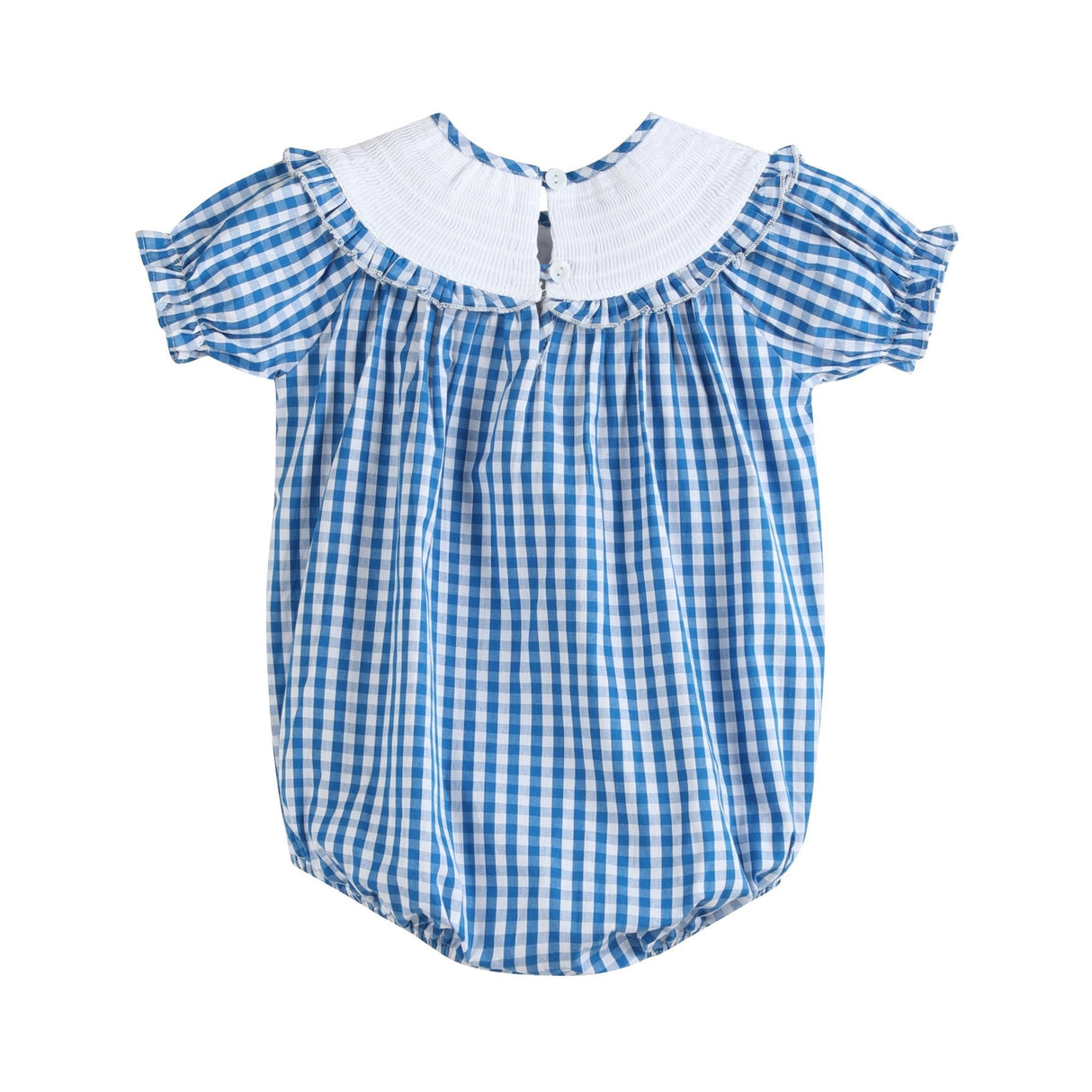 Blue Gingham Pumpkin Smocked Ruffle Romper