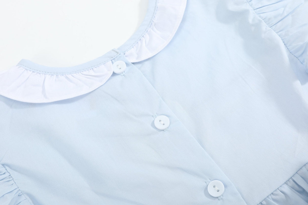 Blue Ruffled Crosses Smocked Dress