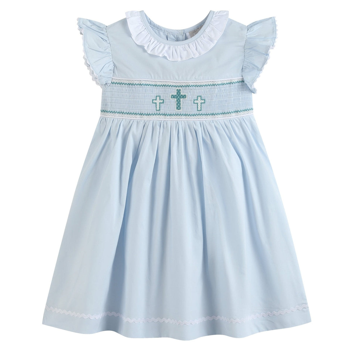 Blue Ruffled Crosses Smocked Dress