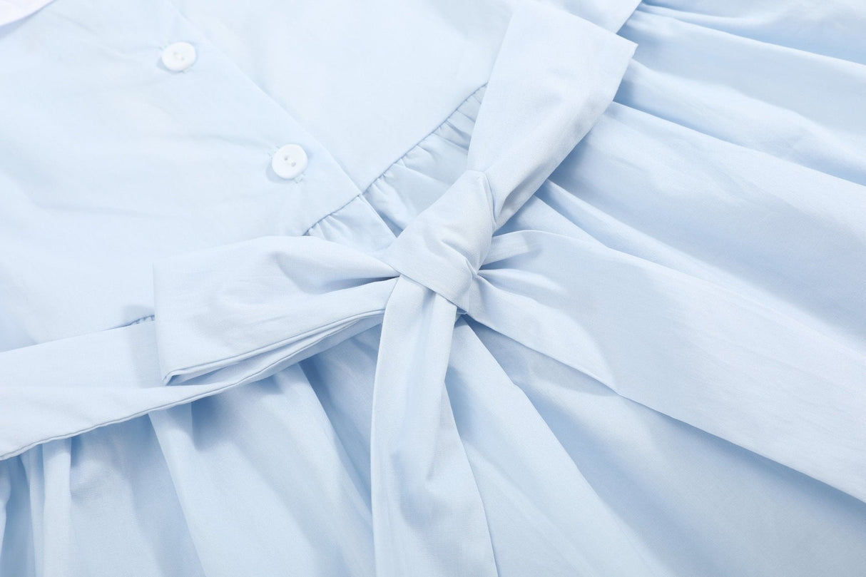 Blue Ruffled Crosses Smocked Dress