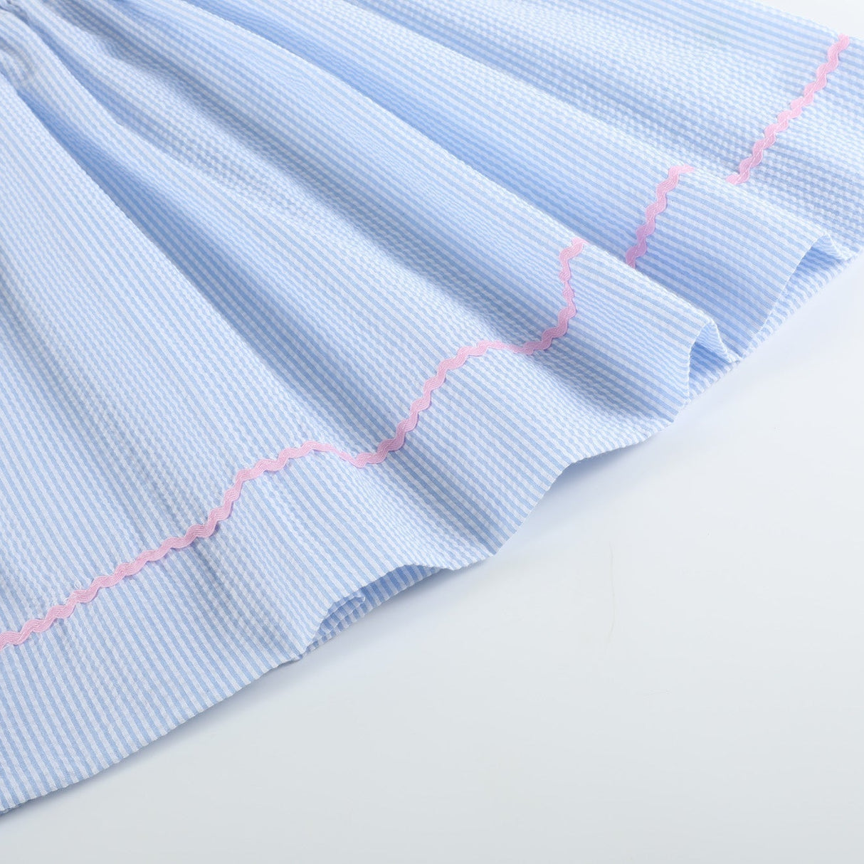 Blue Seersucker Bow Smocked Bishop Dress