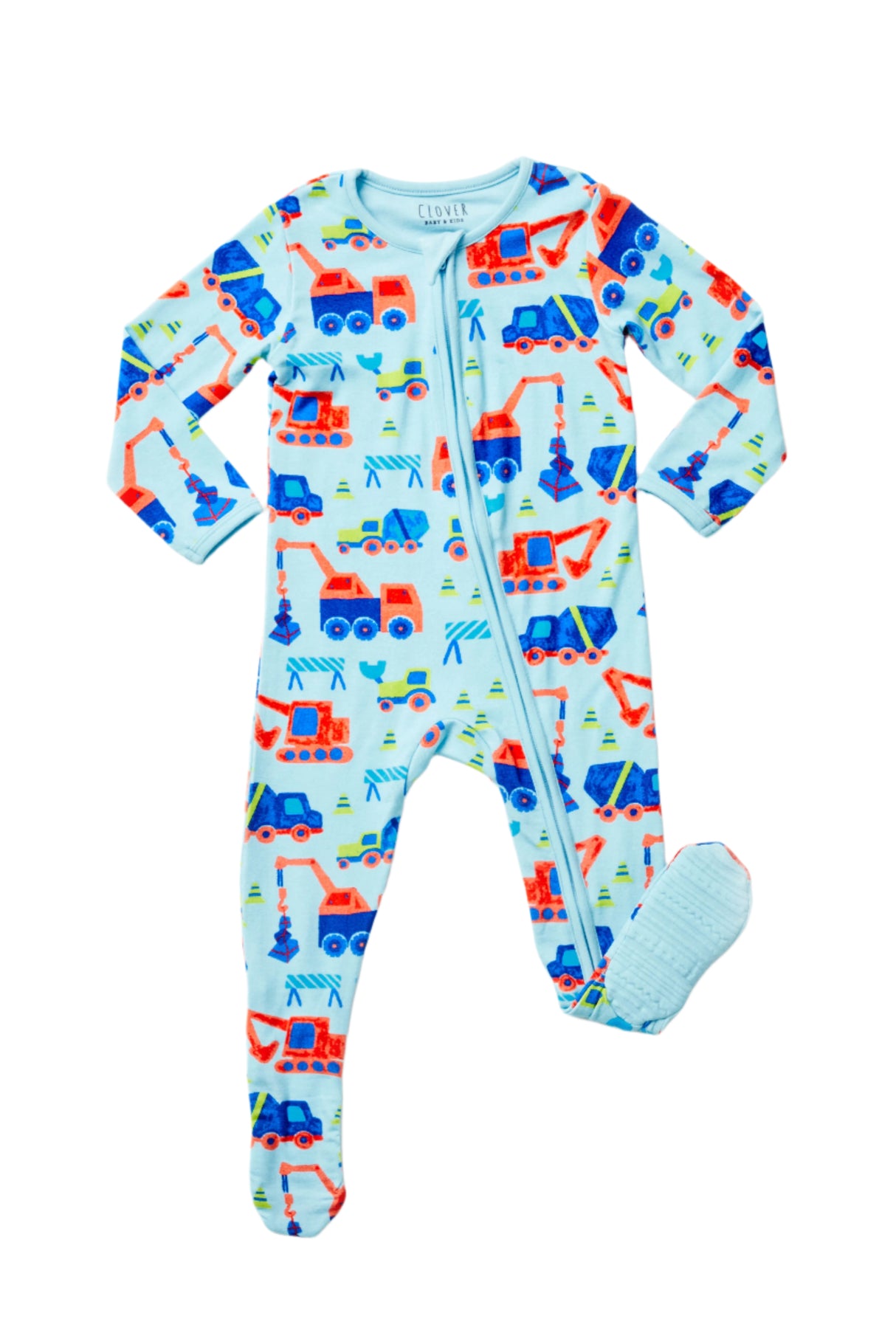 Soft & Stretchy Zipper Footie - Construction Blue - HoneyBug