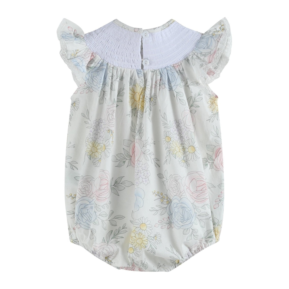 Bouquet Floral Smocked Flutter Romper