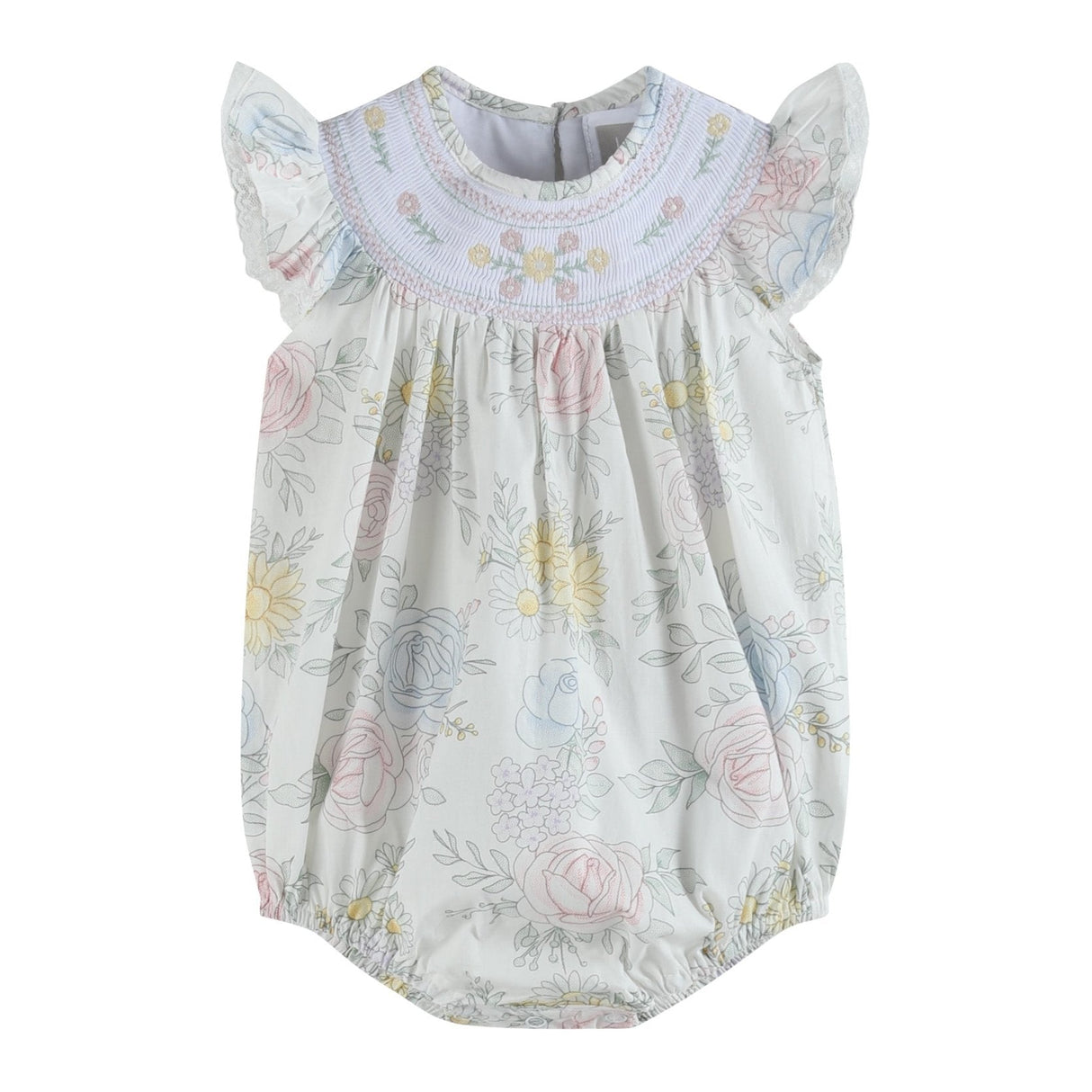 Bouquet Floral Smocked Flutter Romper
