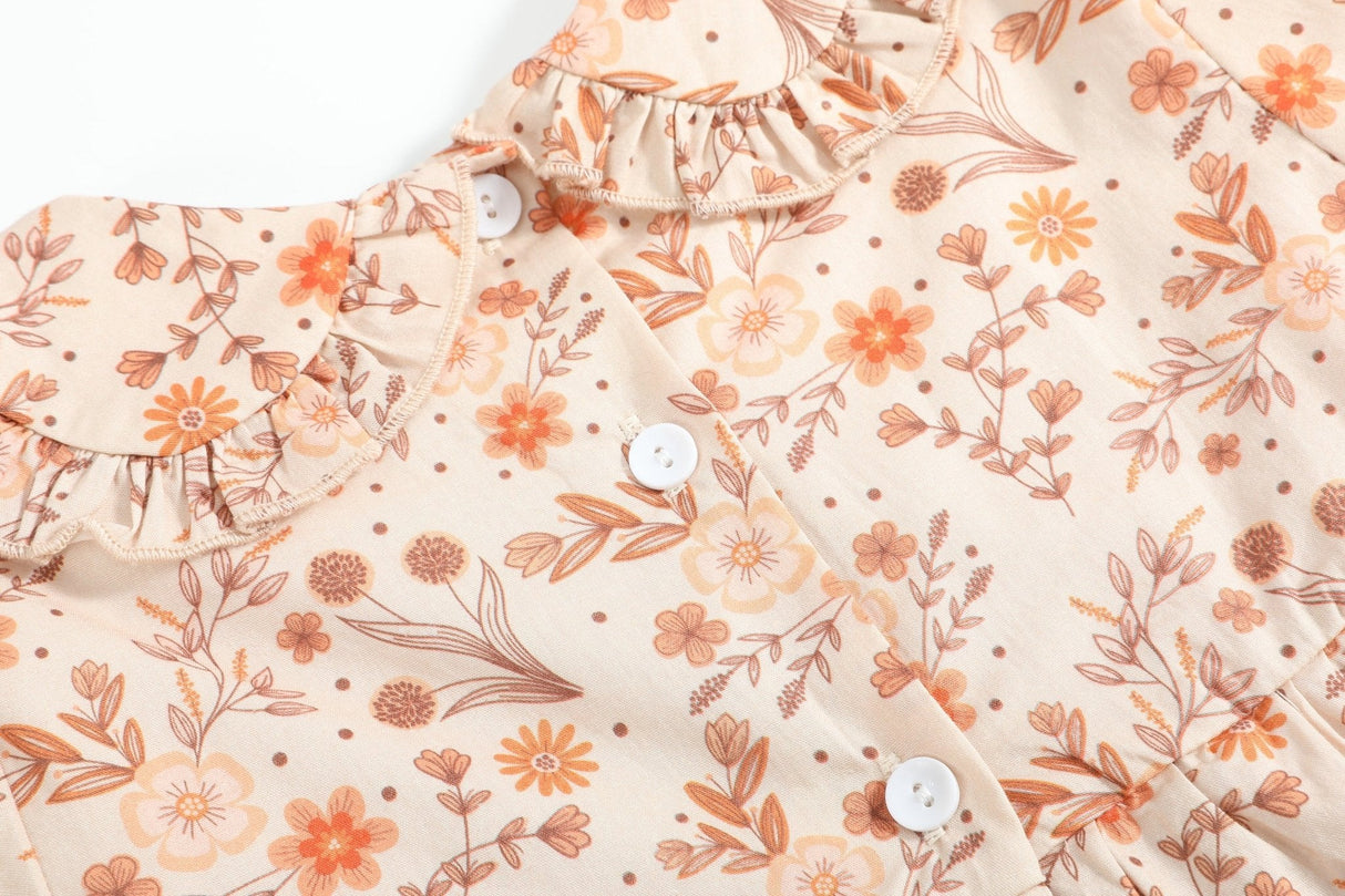 Brown Floral Collared Dress