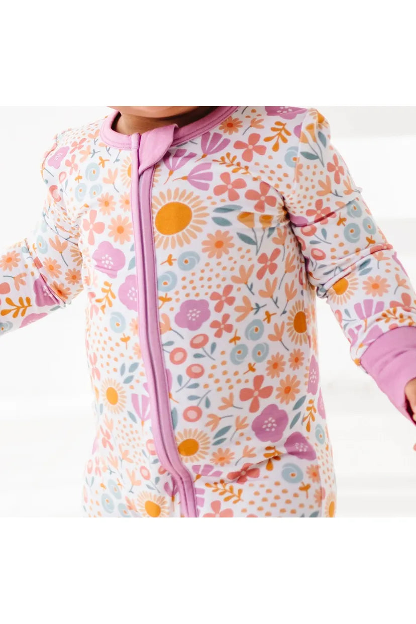 Bamboo One Piece Zip Pajama - Darling Spring Daisy - HoneyBug