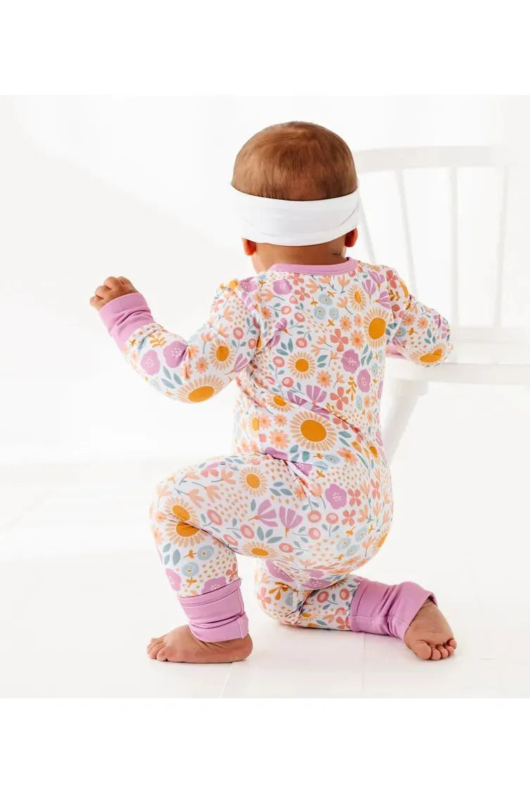 Bamboo One Piece Zip Pajama - Darling Spring Daisy - HoneyBug