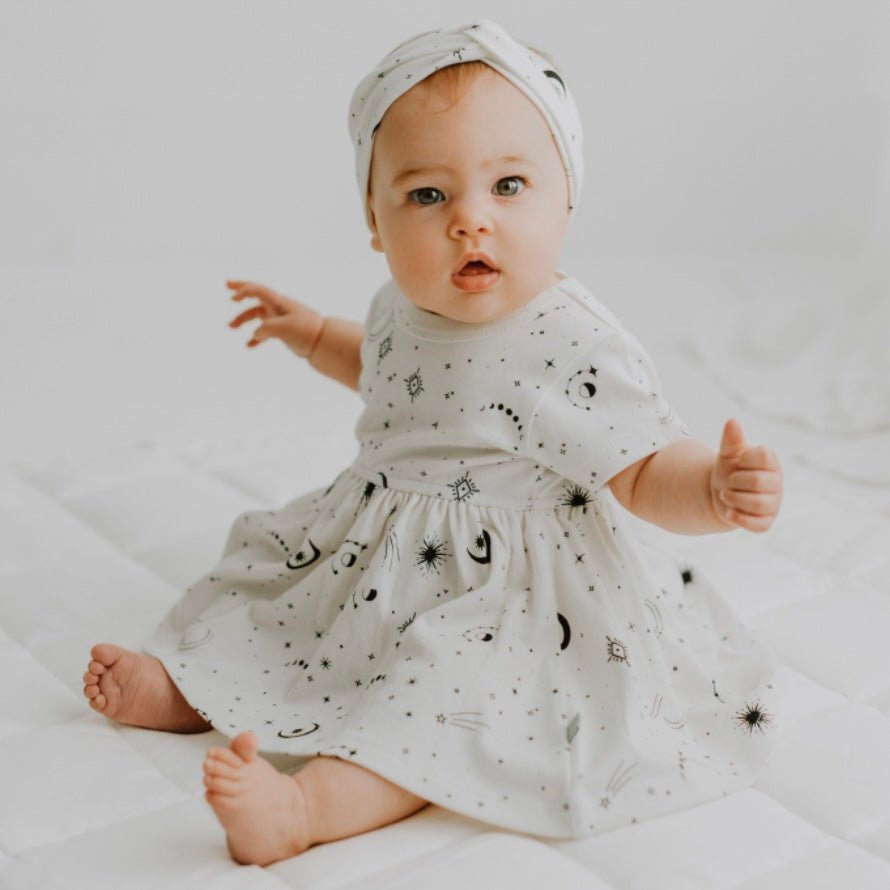 short sleeve twirl dress | celestial - HoneyBug