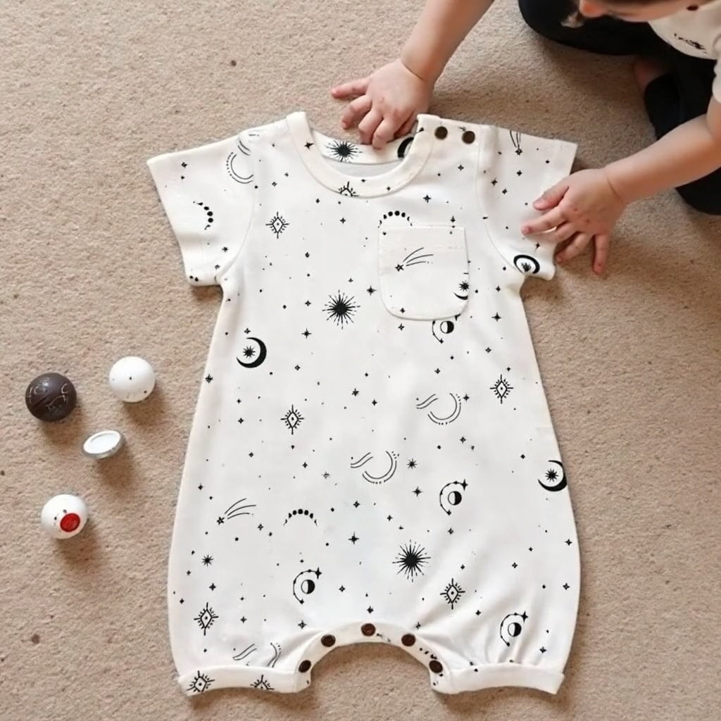 short sleeve romper | celestial - HoneyBug