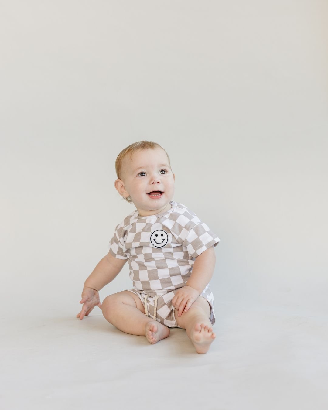 Checkered Shorts Set | Latte - HoneyBug