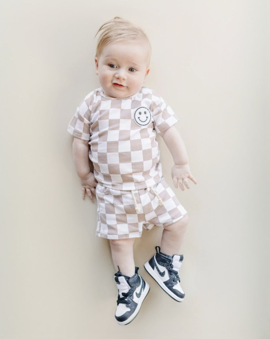 Checkered Shorts Set | Latte - HoneyBug